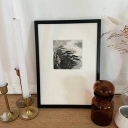 Framed Japanese Print Painting - Zen Wall Art Mountainous Landscape in Ink - thumbnail 2