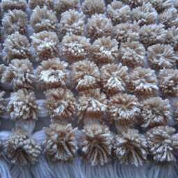 Handmade Loom Pom Baby Blanket Pram Topper - Latte/White Border 60x50 cms Approx. - Including Fringing - thumbnail 3