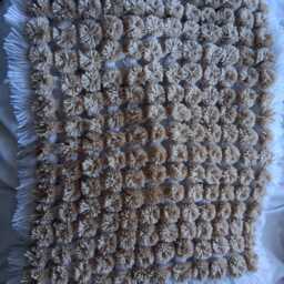 Handmade Loom Pom Baby Blanket Pram Topper - Latte/White Border 60x50 cms Approx. - Including Fringing - thumbnail 2