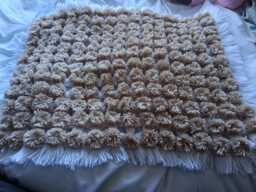 Handmade Loom Pom Baby Blanket Pram Topper - Latte/White Border 60x50 cms Approx. - Including Fringing - thumbnail 1