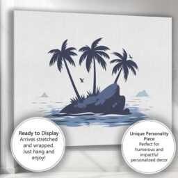 Tropical Palm Island Ocean Landscape Minimalist Illustration Canvas Wall Art Print Decor Picture Ready To Hang - thumbnail 3