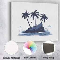 Tropical Palm Island Ocean Landscape Minimalist Illustration Canvas Wall Art Print Decor Picture Ready To Hang - thumbnail 2