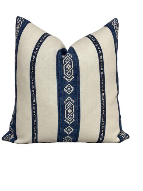 Carolina Irving Larissa Stripe Blue & White Cushion Cover Pillow Doublesided - image 1