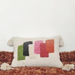 Embroidered Cotton Throw Pillow Cover Multi Color Tufted Tassel Lumbar - thumbnail 2