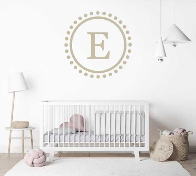 Personalized Circle Monogram Vinyl Decal, Customized Letter Wall Art Sticker, Baby Girl & Boy Nursery Decor, Easy Diy Removable Kids Room - image 1