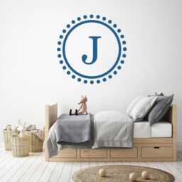 Personalized Circle Monogram Vinyl Decal, Customized Letter Wall Art Sticker, Baby Girl & Boy Nursery Decor, Easy Diy Removable Kids Room - thumbnail 2