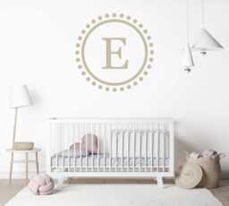 Personalized Circle Monogram Vinyl Decal, Customized Letter Wall Art Sticker, Baby Girl & Boy Nursery Decor, Easy Diy Removable Kids Room - thumbnail 1