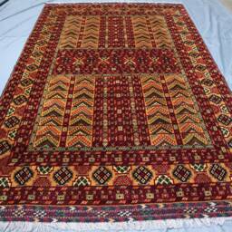 Yellow 7x10 Ft Turkmen Parda Bukhara Rug, Afghan Hand Knotted Wool Area Rug, Tribal Turkoman Oriental Bedroom Living Room Rug - thumbnail 2