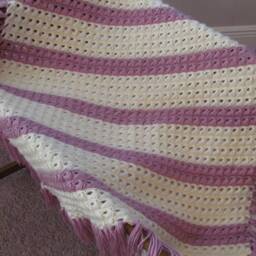 Crochet Baby Blanket ~ Ivory & Purple - thumbnail 4