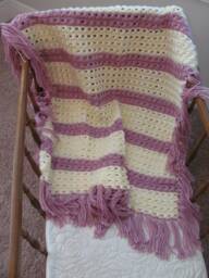 Crochet Baby Blanket ~ Ivory & Purple - thumbnail 1