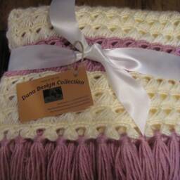 Crochet Baby Blanket ~ Ivory & Purple - thumbnail 2