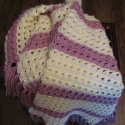 Crochet Baby Blanket ~ Ivory & Purple - thumbnail 3