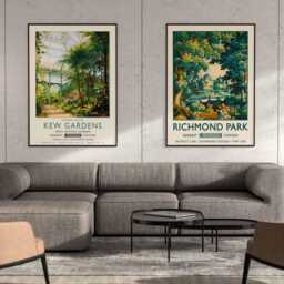 Kew Gardens & Richmond Park Poster Set, Vintage London Travel Prints, British Wall Art, Botanical Garden Print, Landscape Decor - thumbnail 3