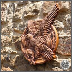 Iroko Wood Carving Plaque, Eagle Fishing, Rustic Hunter Cabin Decor - thumbnail 3