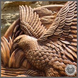 Iroko Wood Carving Plaque, Eagle Fishing, Rustic Hunter Cabin Decor - thumbnail 4