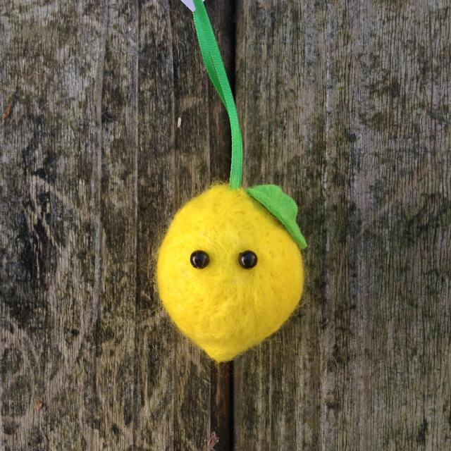 Lemon Bauble Needle Felted Decoration Handmade From Sheep Wool & Dyed Merino - image 1