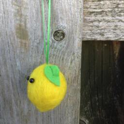 Lemon Bauble Needle Felted Decoration Handmade From Sheep Wool & Dyed Merino - thumbnail 3