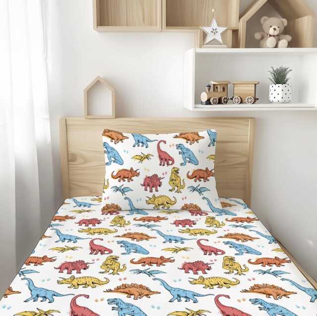 Dinosaurs - Colourful Painted Bedding, Duvet Covers, Fitted Sheets, Childrens Room Decor, Bedding - image 1