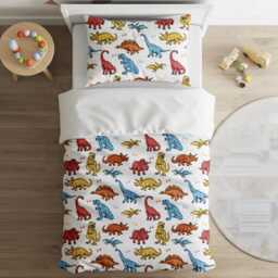 Dinosaurs - Colourful Painted Bedding, Duvet Covers, Fitted Sheets, Childrens Room Decor, Bedding - thumbnail 3