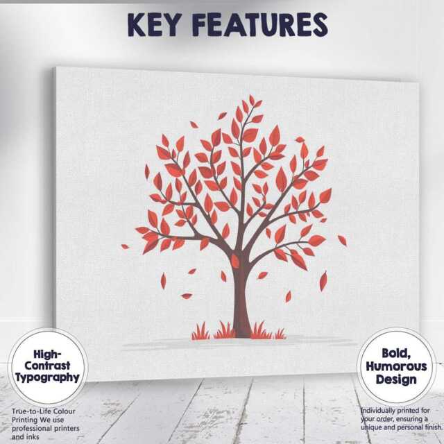 Red Autumn Tree Minimal Nature Illustration Canvas Wall Art Print Decor Picture Ready To Hang - image 1