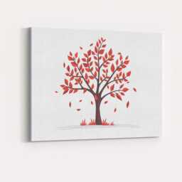 Red Autumn Tree Minimal Nature Illustration Canvas Wall Art Print Decor Picture Ready To Hang - thumbnail 4