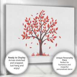 Red Autumn Tree Minimal Nature Illustration Canvas Wall Art Print Decor Picture Ready To Hang - thumbnail 3