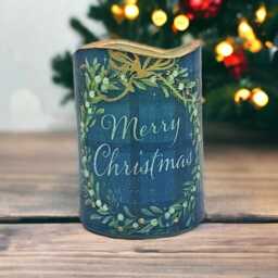 Tartan Christmas Wreath Led Candle Vanilla Scented Holiday Decor - thumbnail 4
