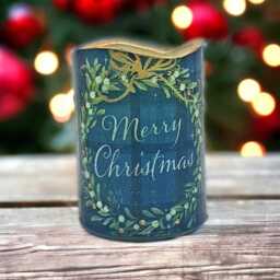Tartan Christmas Wreath Led Candle Vanilla Scented Holiday Decor - thumbnail 3