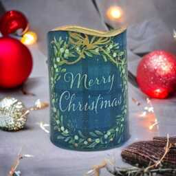 Tartan Christmas Wreath Led Candle Vanilla Scented Holiday Decor - thumbnail 2