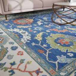 Handmade Wool Oushak Rug, Blue Floral Area Carpet Ar_3667 - thumbnail 3