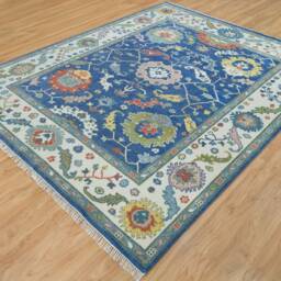 Handmade Wool Oushak Rug, Blue Floral Area Carpet Ar_3667 - thumbnail 2