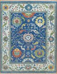 Handmade Wool Oushak Rug, Blue Floral Area Carpet Ar_3667 - thumbnail 1