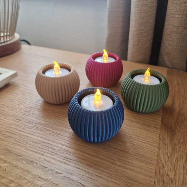 Modern Ribbed Tealight Holder - Pack Of 4 Round Candle With Optional Led Lights, Multiple Colour Options - image 1