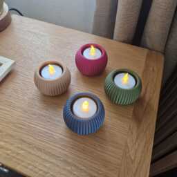 Modern Ribbed Tealight Holder - Pack Of 4 Round Candle With Optional Led Lights, Multiple Colour Options - thumbnail 3