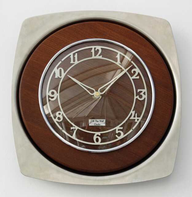 Mid Century Style Wall Clock - New 28cm Vintage Retro Handmade Wooden Chrome Gift Off The Clocks - image 1