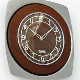 Mid Century Style Wall Clock - New 28cm Vintage Retro Handmade Wooden Chrome Gift Off The Clocks - thumbnail 2