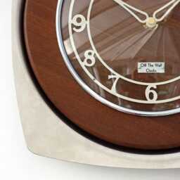 Mid Century Style Wall Clock - New 28cm Vintage Retro Handmade Wooden Chrome Gift Off The Clocks - thumbnail 4