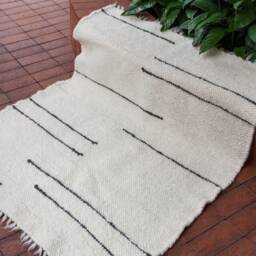 Boho Cream Ivory Wool Rug & Cushion Set, Hand-Knotted Striped Runner With Matching Square Pillow, Cozy Living Room Decor, Gift For Mother - thumbnail 3