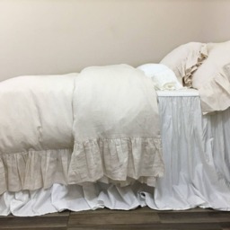 Cream Linen Duvet Cover With Mermaid Long Ruffles, Sumptuous Soft, All Sizes - thumbnail 3