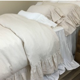 Cream Linen Duvet Cover With Mermaid Long Ruffles, Sumptuous Soft, All Sizes - thumbnail 2