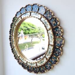 Peruvian Black Harmonious Mirror 50 cm Handmade Wall Decor - Carved Wood Round Elegant Statement For Living Room Bathroom - thumbnail 3