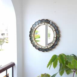 Peruvian Black Harmonious Mirror 50 cm Handmade Wall Decor - Carved Wood Round Elegant Statement For Living Room Bathroom - thumbnail 4