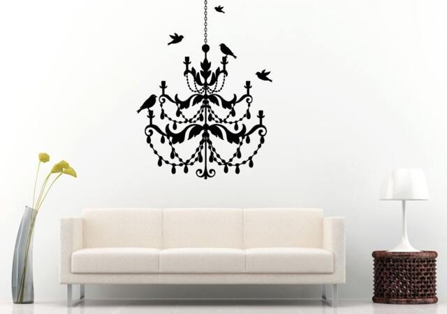 Chandelier With Birds Sitting & Flying All Around It Wall Decal Vinyl Sticker Mural Room Decor L960 - image 1