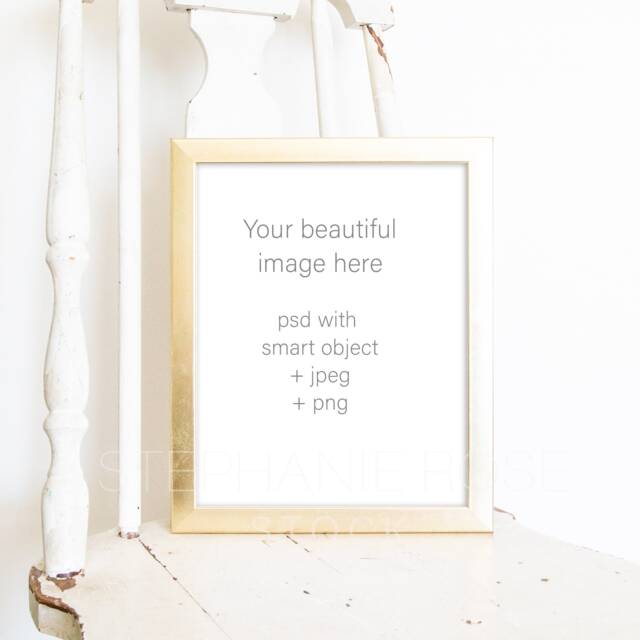 Gold Frame Mockup 8x10 - Available in Psd, Jpeg, & Png Stock Photo Farmhouse Chick Style