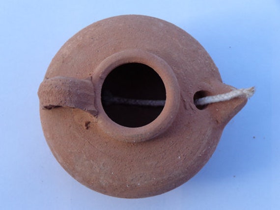 Eco-Friendly Clay Oil Lamp, Pottery Earth Day Lamp, Earthy Candle, Holyland Authentic Lamp, Ancient Lamp - image 1
