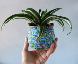 Small Colorful Indoor Plant Pot, Teal, Green & Purple Planter For Plants