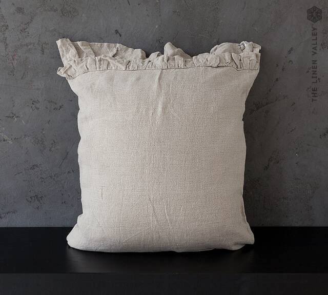 Natural Unbleached Linen Pillow Case With Ruffles - Softened Pillow-standard, Queen, King Sizes- Flax - image 1