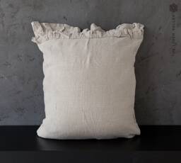 Natural Unbleached Linen Pillow Case With Ruffles - Softened Pillow-standard, Queen, King Sizes- Flax - thumbnail 1