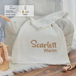 Handmade Organic Cotton Baby Blanket With Custom Embroidery, Knit Name Keepsake For Newborn - thumbnail 1