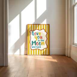 Love You To The Moon, Nursery Quote, Cool Kids Print, Playroom Decor, Boys Bedroom, Retro Stripe, Toddler Wall Art, Girls Room, Red Yellow - thumbnail 1